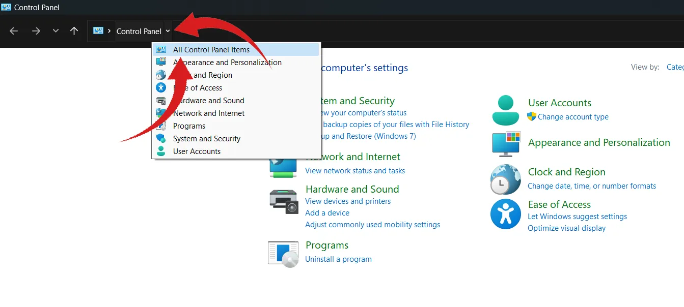 گزینه های کنترل پنل ویندوز