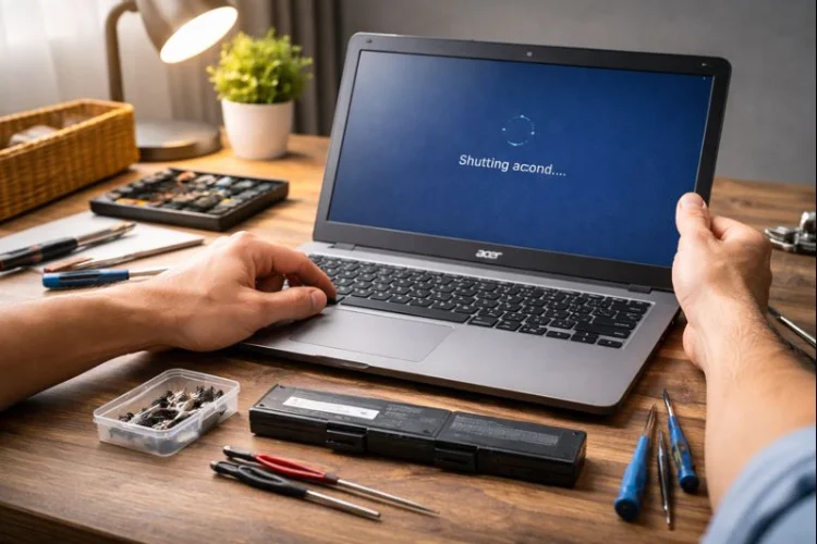 گام 2: خاموش کردن و جدا کردن لپ تاپ